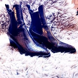Black Feux Leather Snake skin Boots